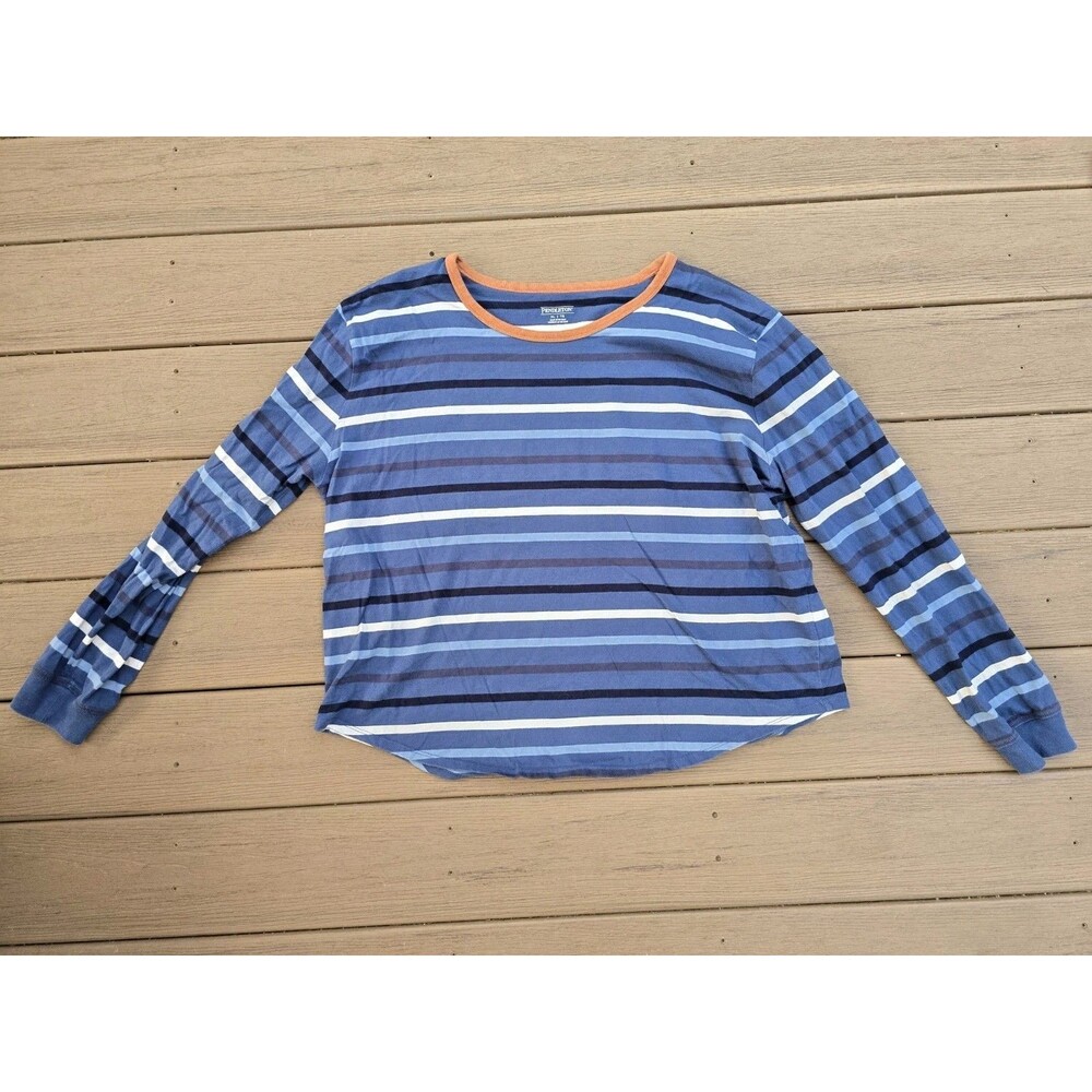 Pendleton Women’s Crew Neck Long Sleeve Shirt Blue Stripe Contemporary XL